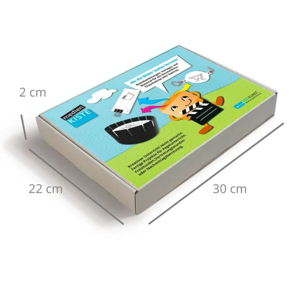 Die Box der medienKISTE „Bastelanleitungen – Als die Bilder laufen lernten“ Größenangaben