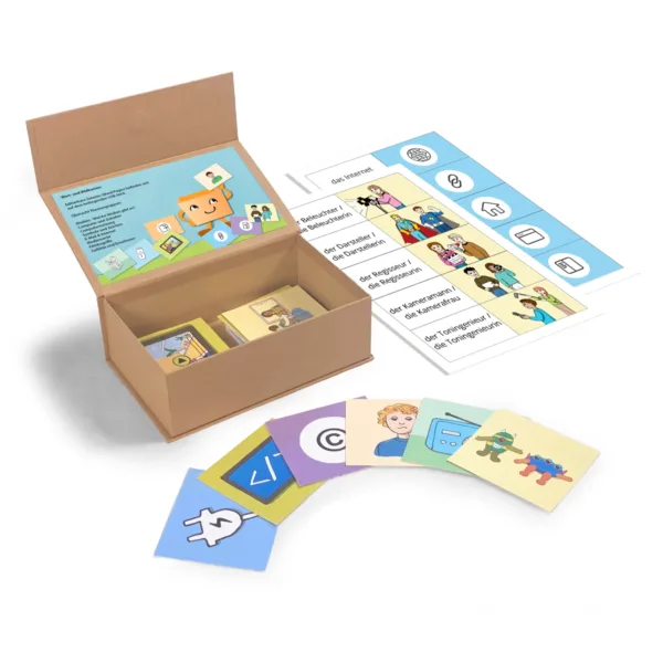 WORT- und BILDKARTEN der medienKISTE, Übersicht mit Kiste und Karten – Vermittlung von Medienkompetenz WORT- und BILDKARTEN der medienKISTE, Übersicht mit Kiste und Karten – Vermittlung von Medienkompetenz